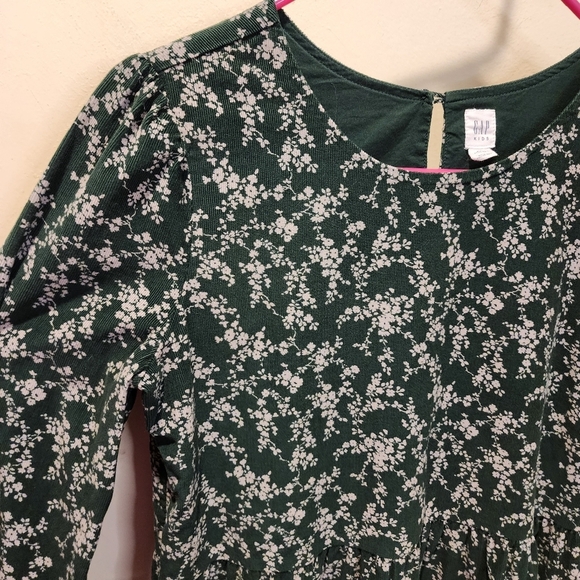 GAP Kids Girls  Green Floral Long Sleeves Corduroy Dress size XXL (14-16) - Picture 3 of 13